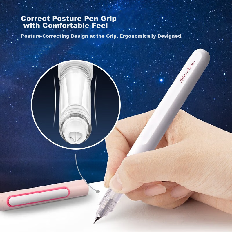 Dianshi Time Capsule Non-Splash Ink Fine Nib Fountain Pen Posture Correction for 3rd Grade Primary Students Calligraphy Pen Back to School 7155 Purple Barrel - EF Nib [Magic Erasable Blue Ink]
