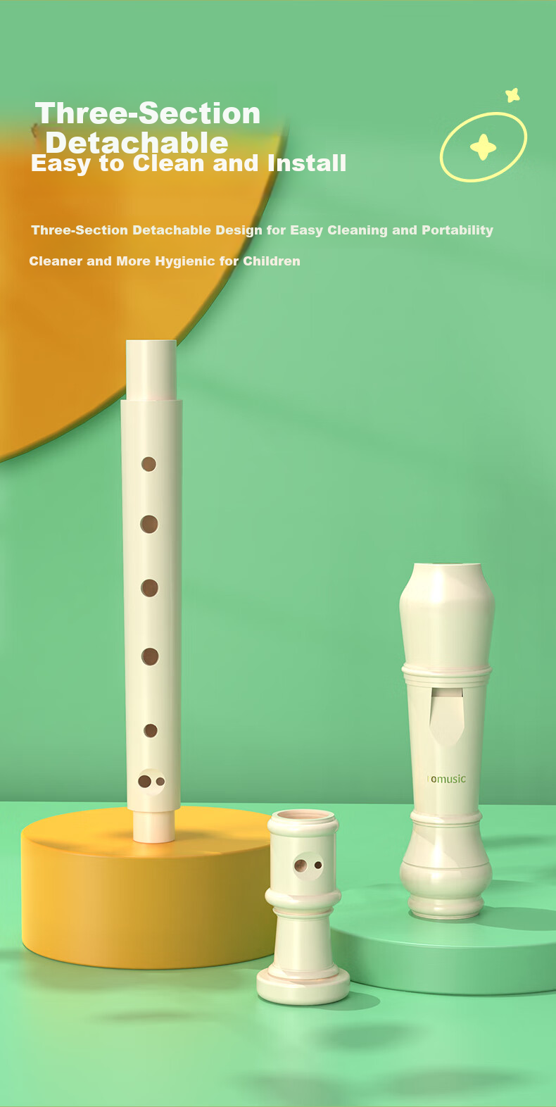 Romusic Recorder German Style Soprano C Key 8-Hole Student Children's School Designated Ivory White Beginner Flute 6