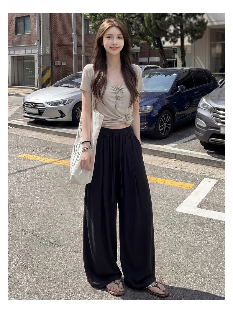 FitonTon Linen Curved Blade Wide-Leg Pants for Women 2026 Summer Lightweight Draped High-Waist Slimming Loose Casual Trousers 19