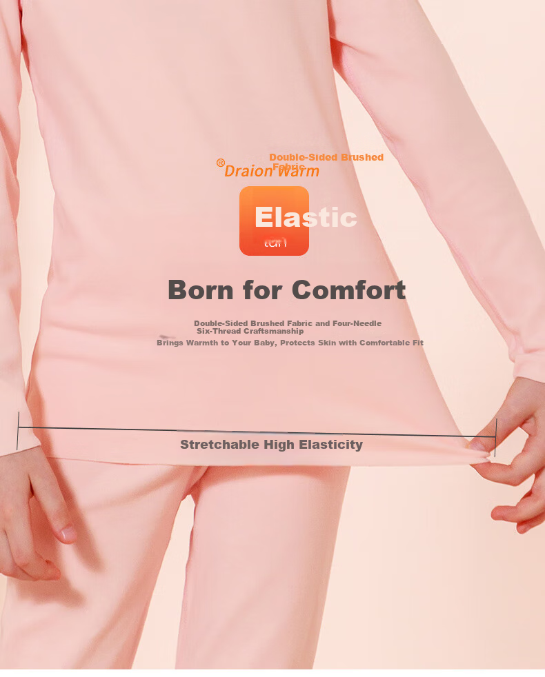 Yalu Children's Thermal Underwear Velvet Autumn Clothes Autumn Pants Girls Baby Brushed Skin-Friendly Breathable Base Layer Sleepwear 6