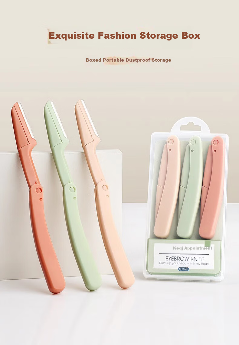 Keqi Foldable Eyebrow Razor Safety Anti-Scratch Eyebrow Shaver Hair Remover 3pcs for Beginners and Makeup Artists 11