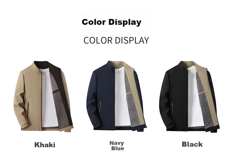 Romon Men's Jacket Casual Business Solid Color Workwear Coat Spring Autumn Stand Collar Dad Style Outerwear 4