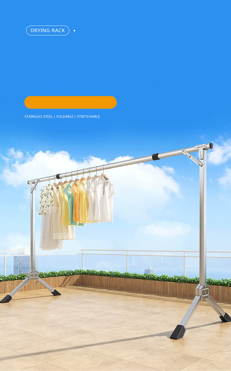 Huakai Star Floor-Standing Balcony Clothes Drying Rack Foldable Extendable YJ181 1.6m Adjustable Clothes Hanger No Installation Needed 2