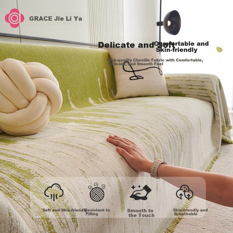 Grace Chenille Sofa Cover Anti-Cat Scratch Non-Slip Four Seasons Universal Ice Spike Snow River 180*280cm
