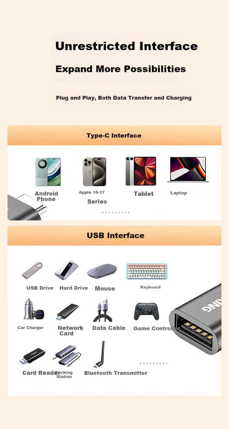 Baking Type-C to USB OTG Adapter Compatible with Apple iPhone 17/16/15, Huawei Phones, Charging Cable, Data Cable, USB Drive, iPad, Laptop, Keyboard, Mouse, Car 3