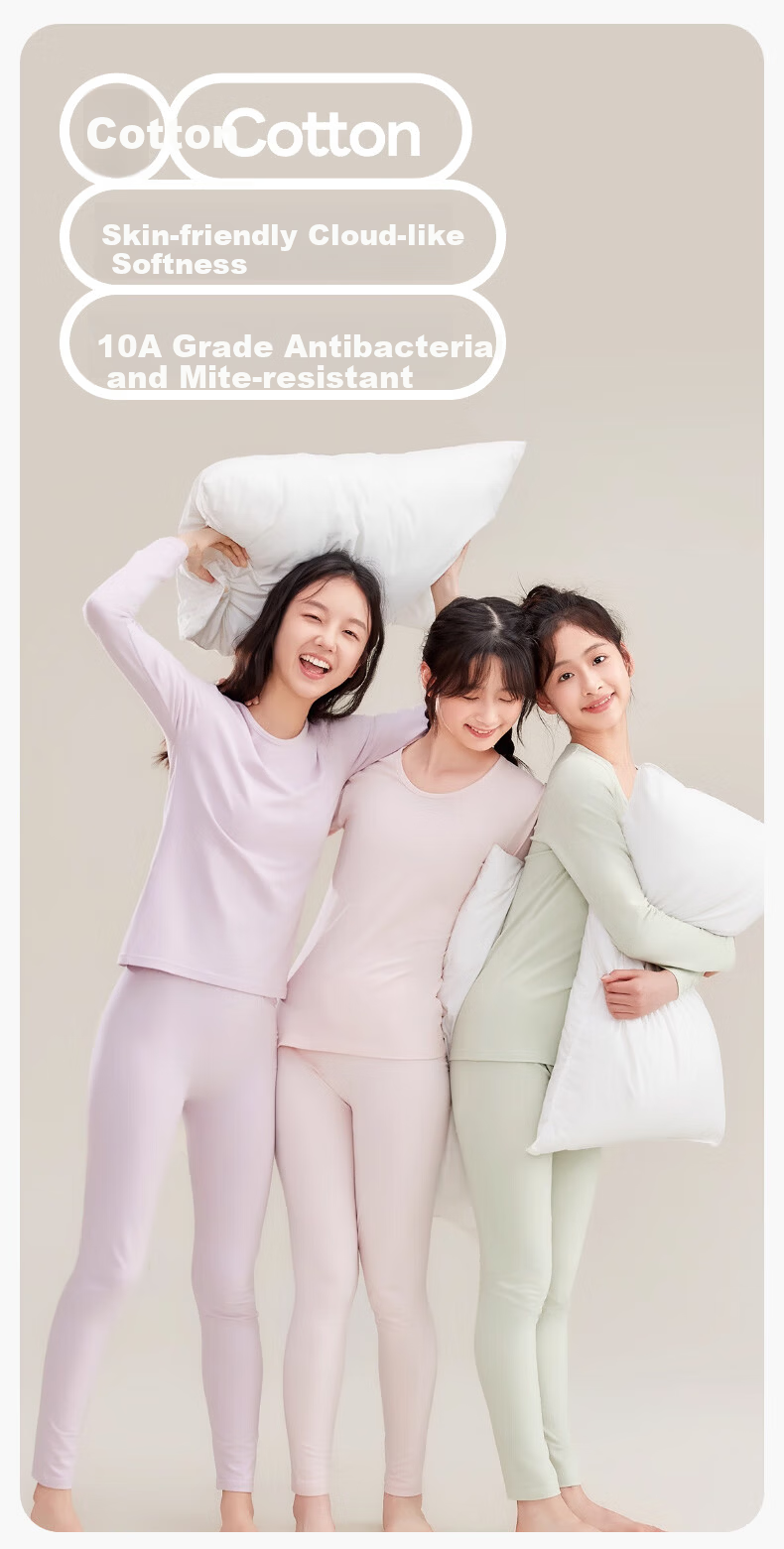 LangSha Girls' Cotton Thin Thermal Underwear Set Autumn Long Johns for Middle School Teens 2