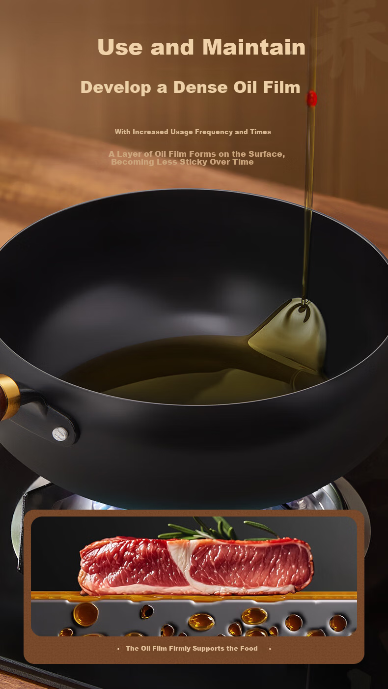 CHIGO Zhangqiu Large Belly Stir-Fry Pan Non-Coated Iron Wok Household Cooking Pan Stew Non-Stick Compatible with Induction Cooker and Gas Stove 28CM 5