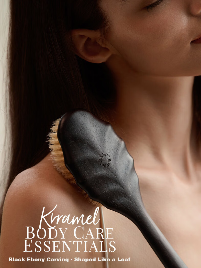 KRRAMEL Ebony Wood Long Handle Bath Brush with Boar Bristles Soft Body Scrub Brush 1