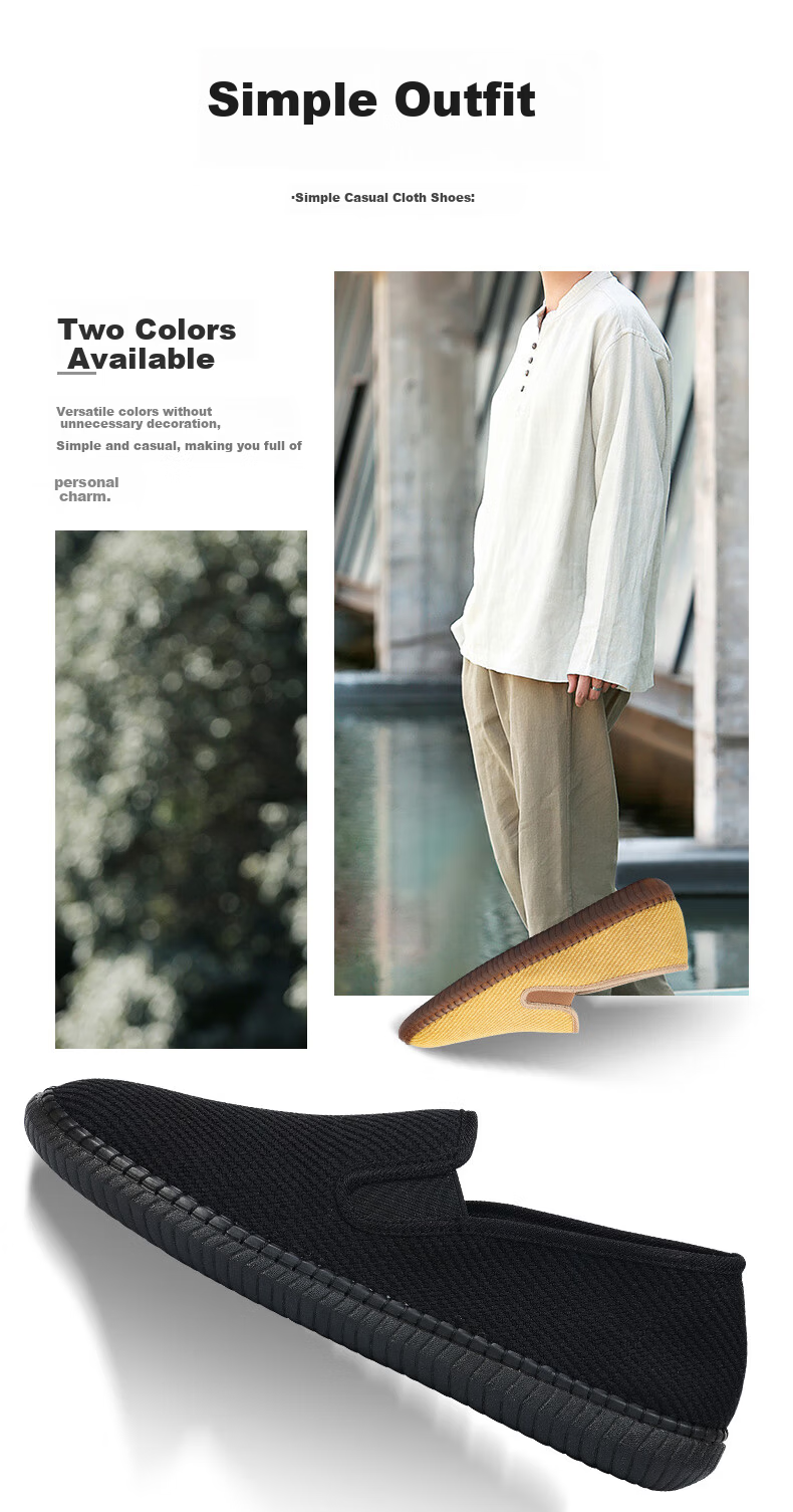 BUSHEYUAN Traditional Old Beijing Cloth Shoes Monk Shoes Cowhide Sole Ethnic Style Cloth Shoes 231-2112 Black Size 44 2
