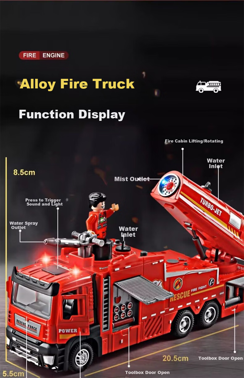 Aiful Alloy Fire Truck Toy for Boys Large Water Spray Firefighting Rescue Vehicle Children's Day Gift 3