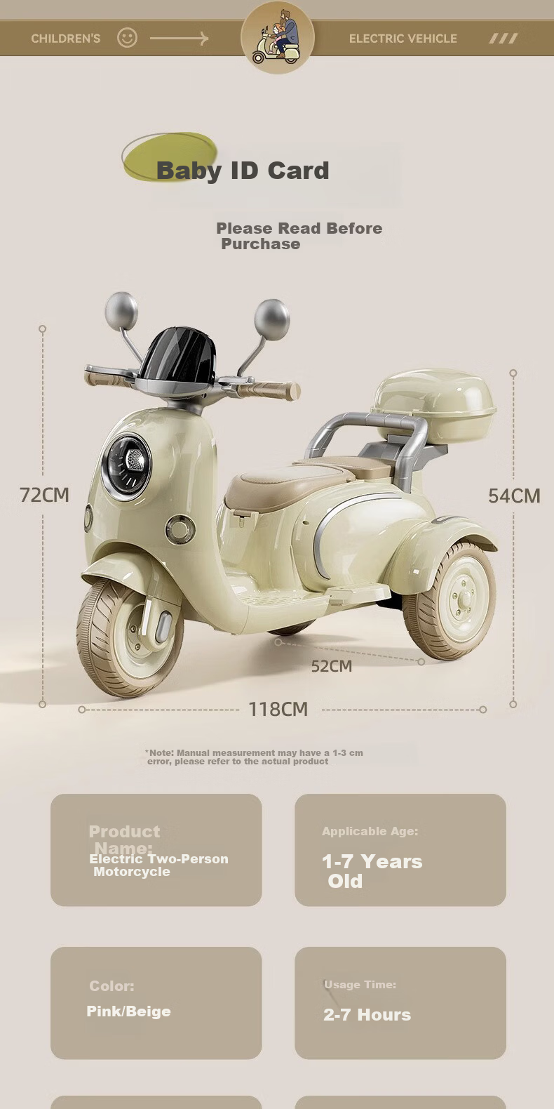 Goodbaby Smart Children's Electric Motorcycle Ride-On Remote Control Toy Car for Boys and Girls Baby Double Seat Tricycle Gift 16