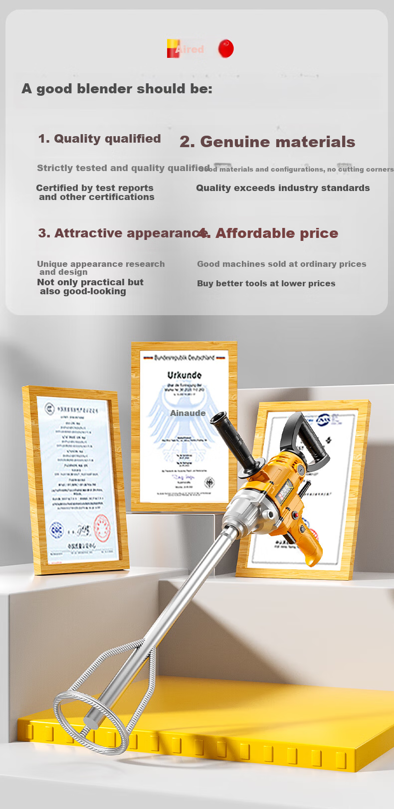 Aired Diamond Drill Mixer Putty Powder Paint Electric Cement Mortar Plastering Machine Power Tool 2