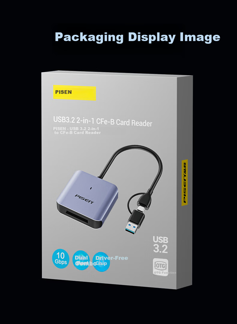 Pisen USB Type-C 3.2 High-Speed CFexpress B Card Reader for CFexpress B Memory Cards 10Gbps Transfer Compatible with Nikon/Fujifilm/Canon Cameras, Smartphones, Tablets 15