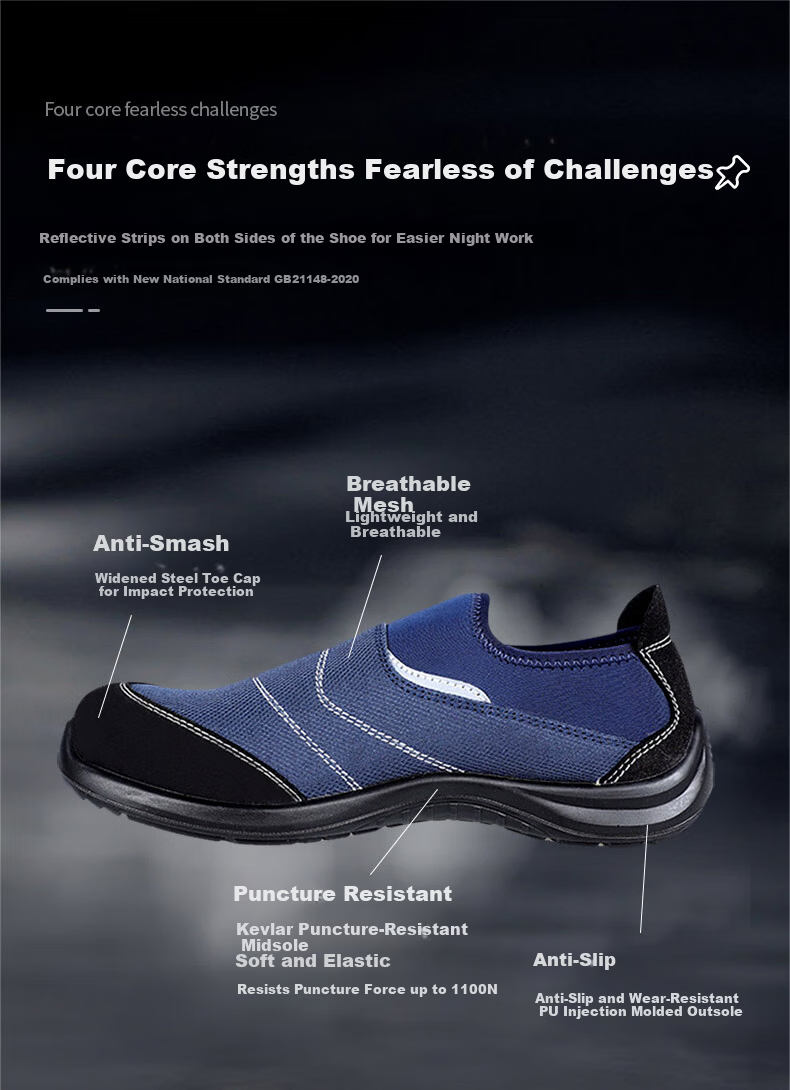 Exsafety Lightweight Breathable Safety Work Shoes Slip-On Design E4503 Anti-Smash Anti-Puncture Anti-Static Blue Size 44 4