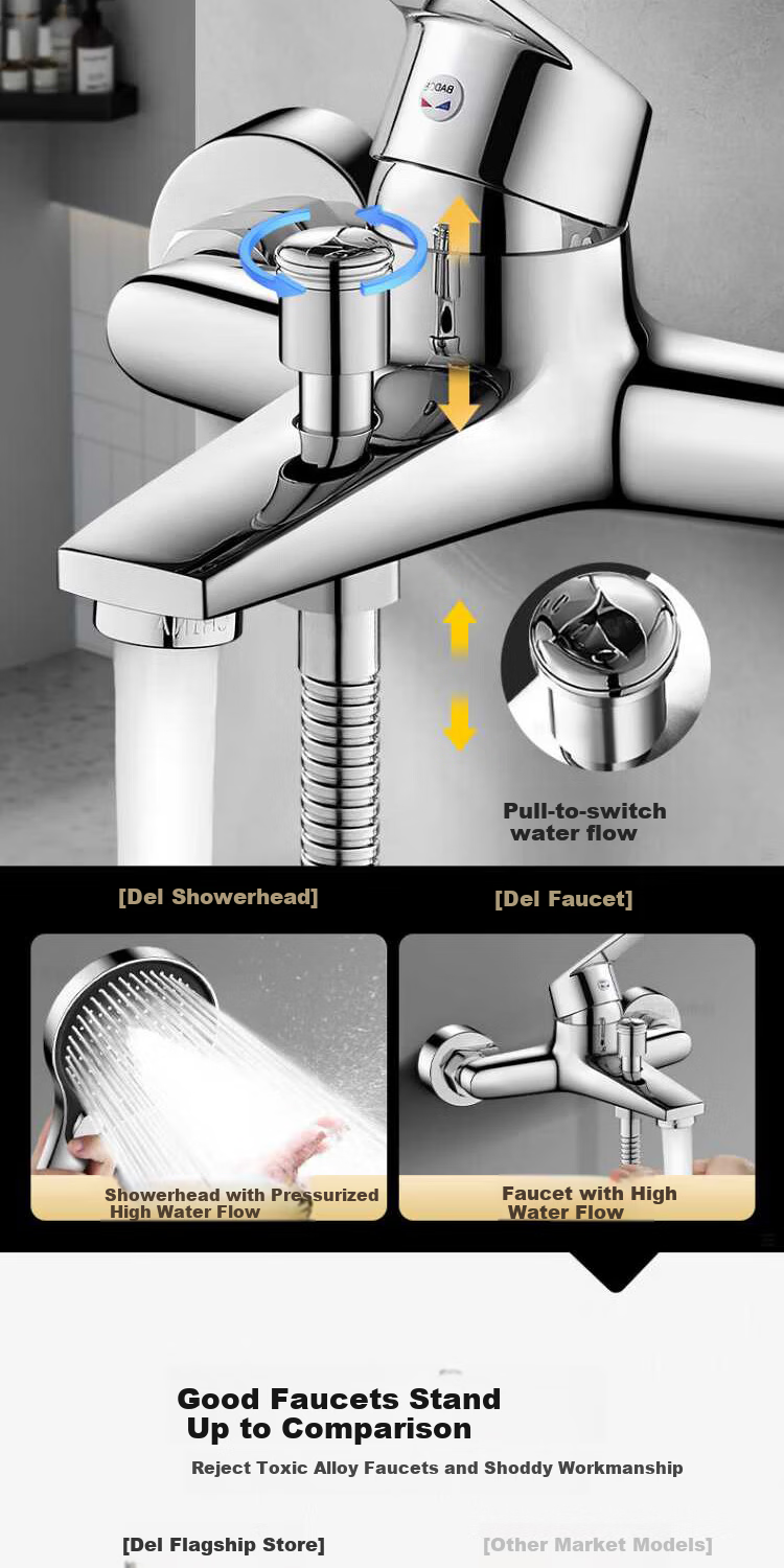 Del 28-Year Brand Shower Faucet Set Simple Mixing Valve Bathroom Hot and Cold Large Water Flow Shower Head 8