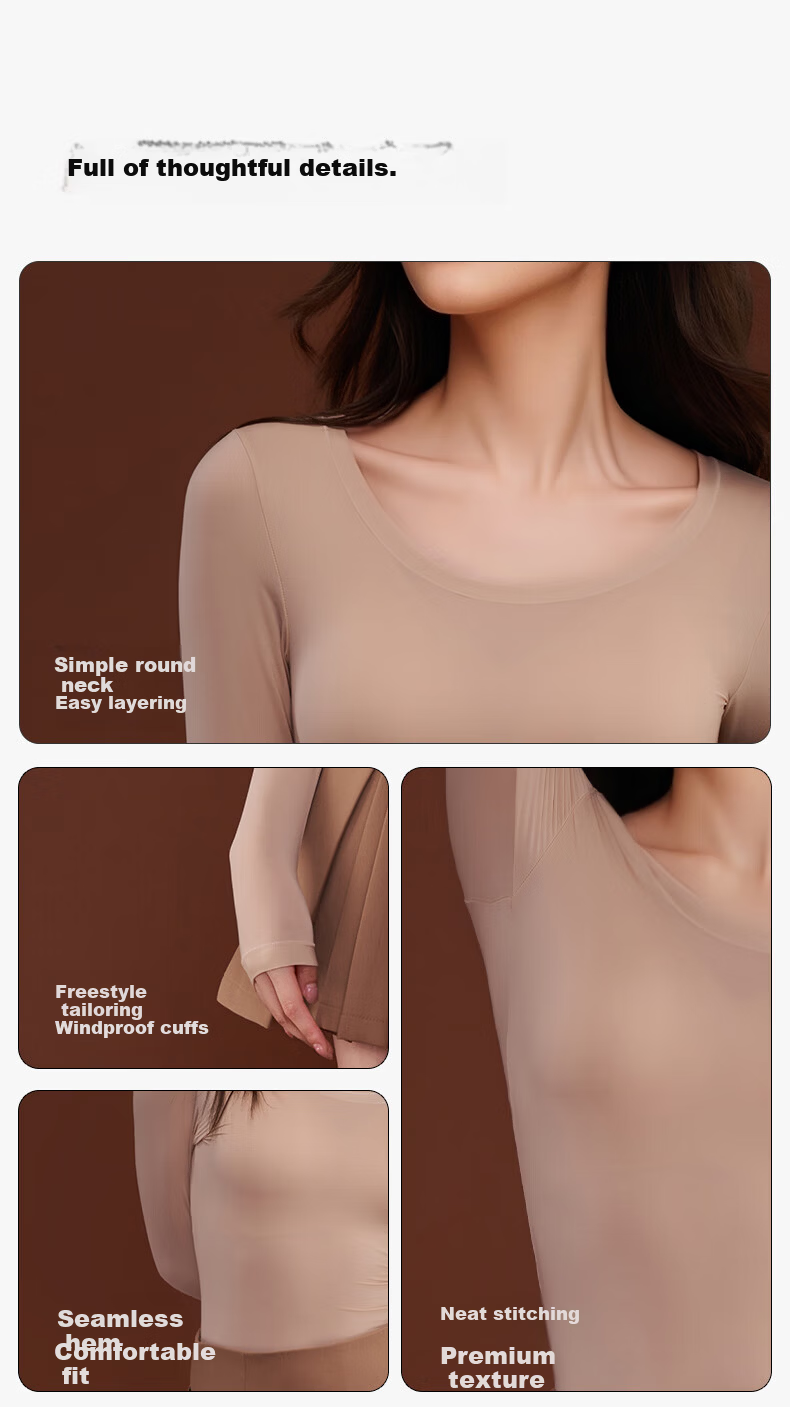 Herbal Original Skin Women's Thermal Underwear Set Autumn Top and Bottom Hyaluronic Acid Ultra-Thin Invisible Seamless Skin Care Shirt 12