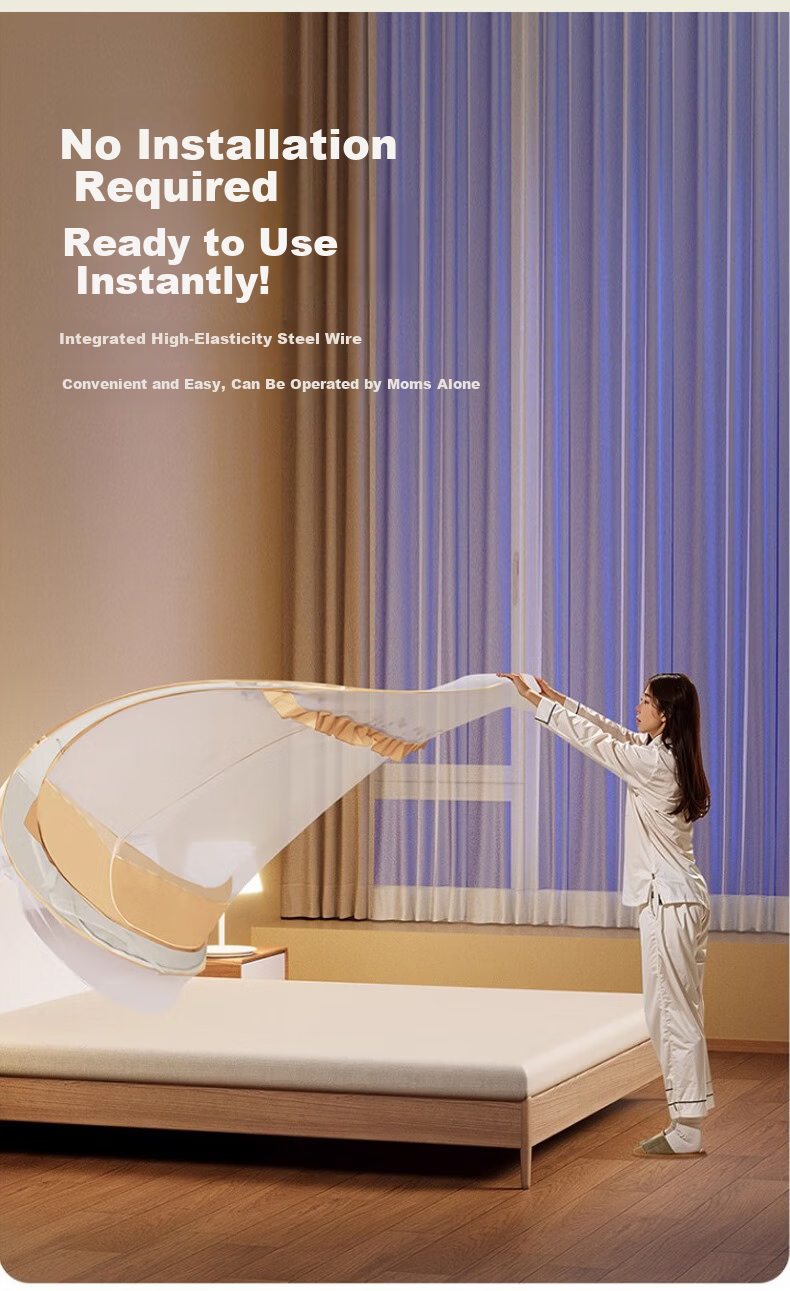 MUJI Type A Steel Wire Mosquito Net No Installation Double Door Mongolian Tent Mosquito Net for 1.5x2m Bed [Dense Mesh] 13