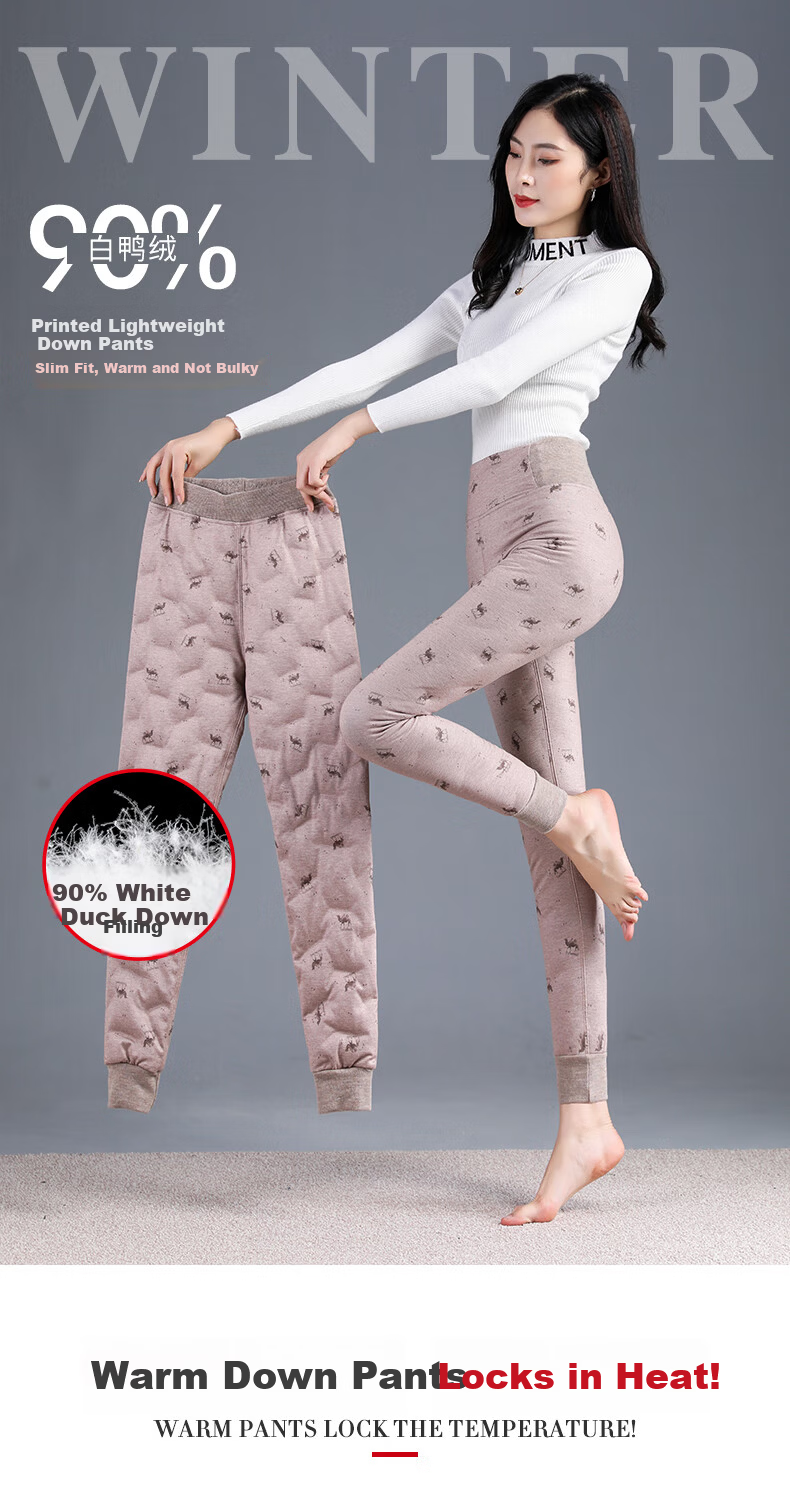 LangSha Women's Inner Lined Down Pants Winter Fleece Thickened Warm High Waist Plus Size Slim Lightweight Northeast Cotton Pants 1