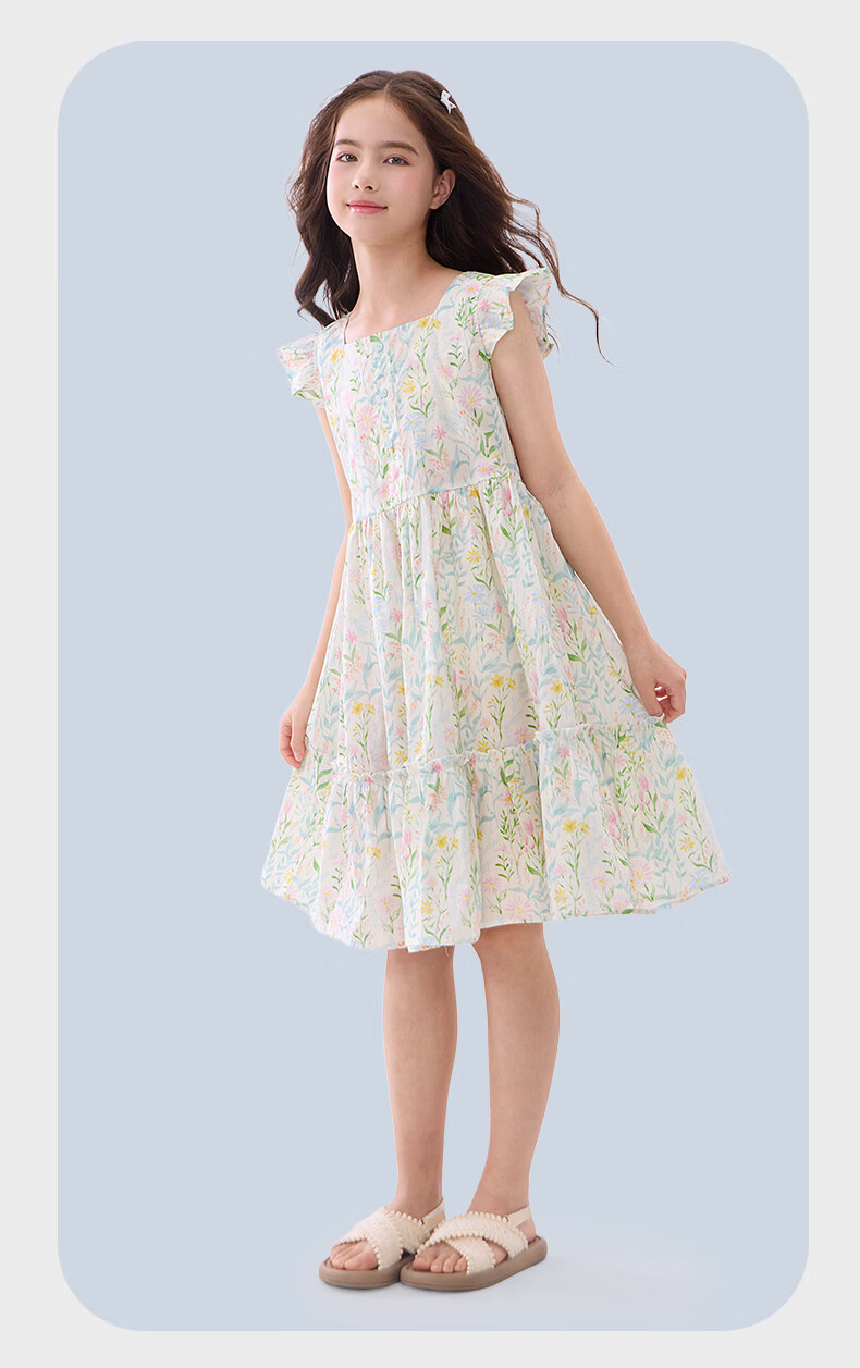 Disney Girls' Summer Cotton Dress New Children's Princess Dress Light Green 160 21A146 5