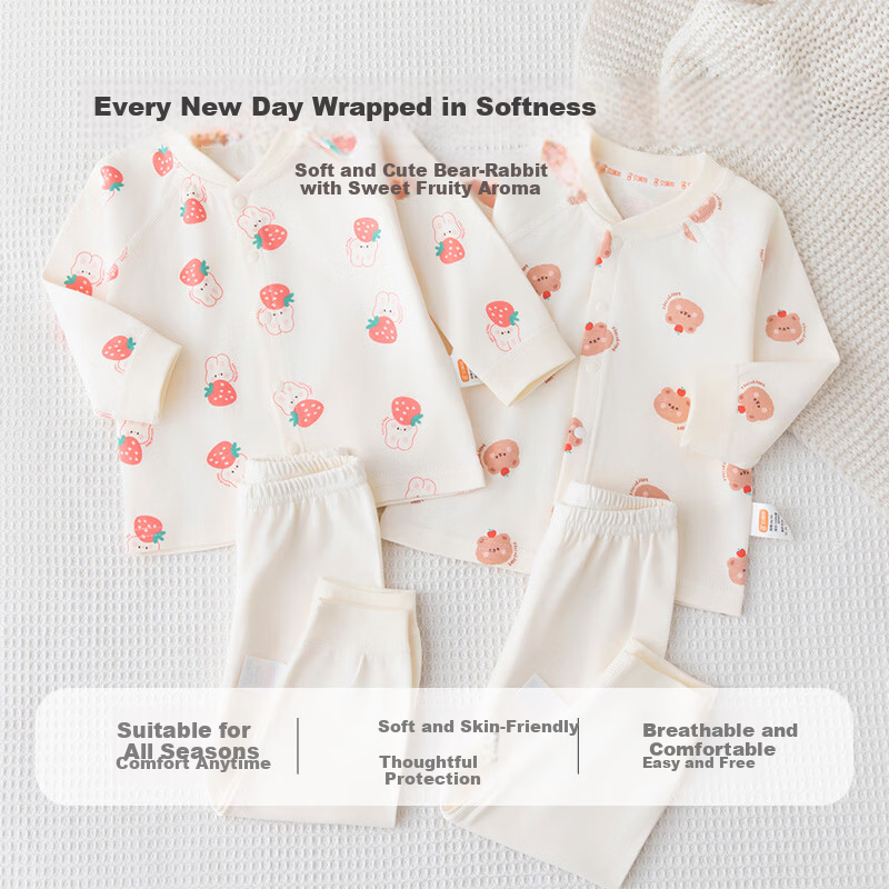 Babyprints Baby Homewear Set Unisex Infant Top and Pants 2-Piece Soft Cotton Underwear Four Seasons Rabbit 80
