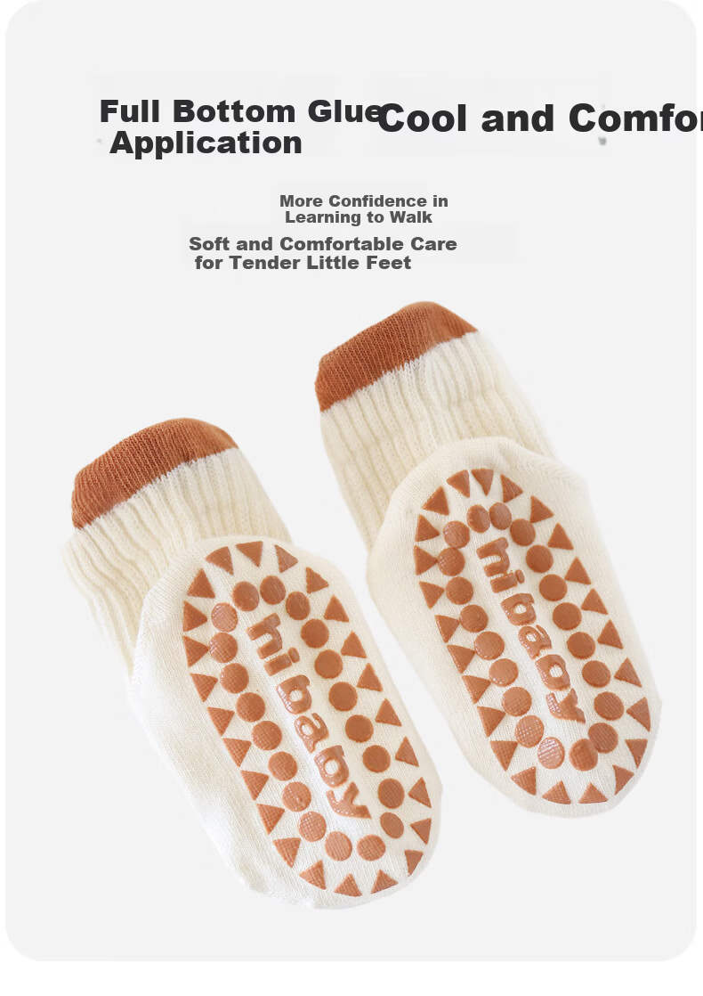 Aibao Baby Floor Socks Autumn Winter Fleece Thickened Baby Mid-calf Cooling Insulation Non-slip Walking Socks 3 Pairs Bear L Size T266 5