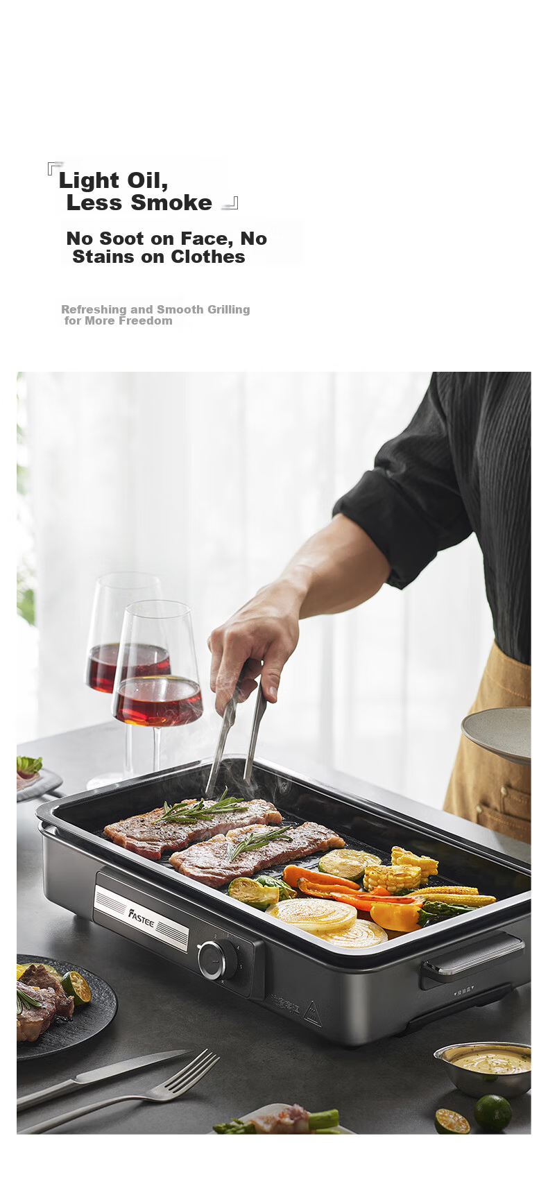 Fastee Electric BBQ Grill Pan Household Zero-Fluoride All-Metal Smokeless Electric Grill Non-Stick Steak and Fish Pan FST-49C 18