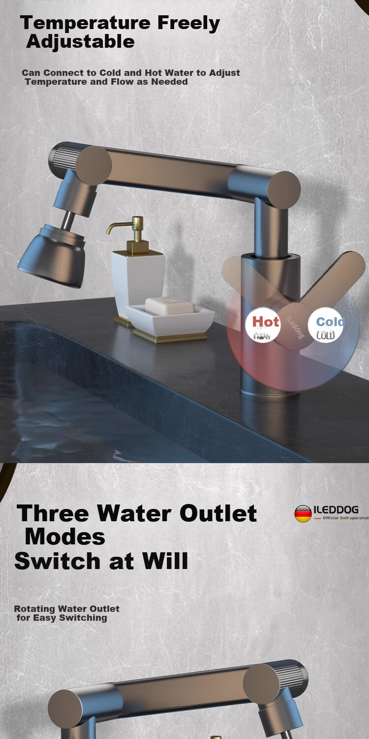 ILeddog [Germany] Mechanical Arm Universal Faucet Basin Hot and Cold Kitchen Bathroom Household Fortune Cat MPLT-ZCM 12
