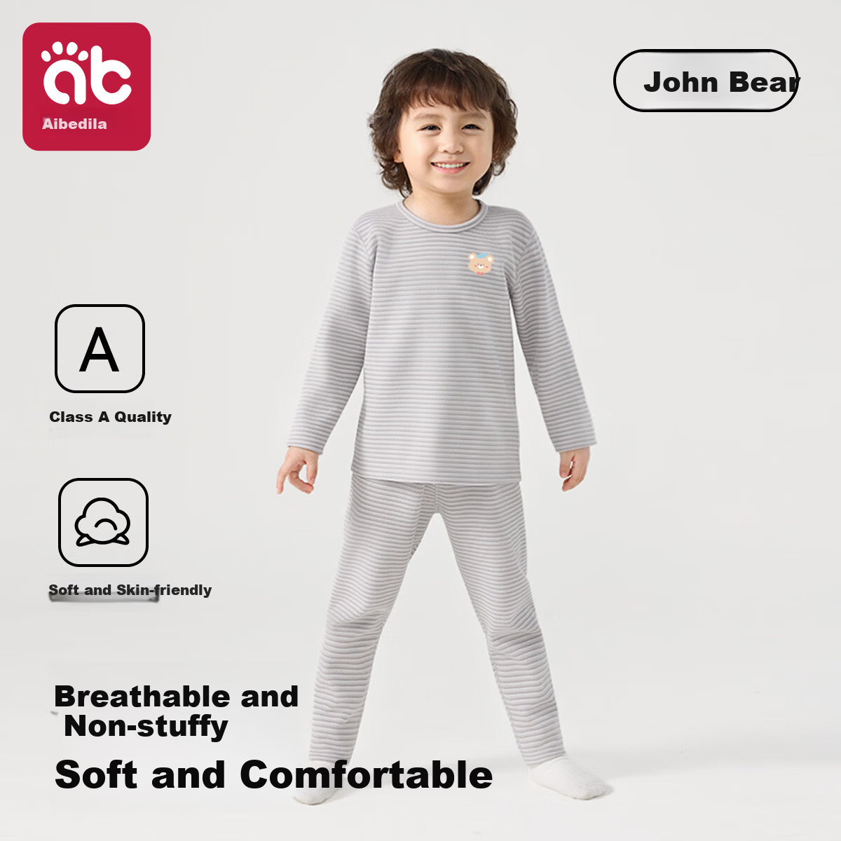 Aibedila Baby Autumn Clothes Set Boys and Girls Children's Thermal Underwear Class A Warm Baby Base Layer Set John 120