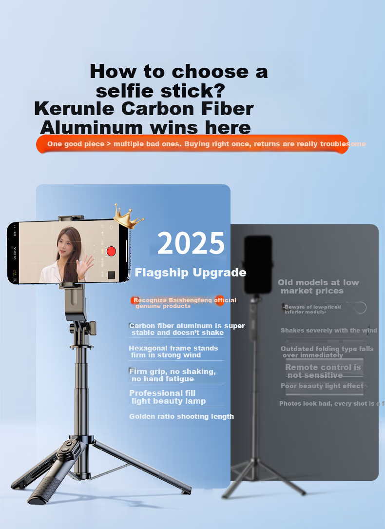 Kerunle Mini Portable Selfie Stick Tripod Phone Holder 360-Degree Rotation Anti-Shake Auto Tracking Gimbal Stabilizer All-in-One Travel Compact Live Streaming 1