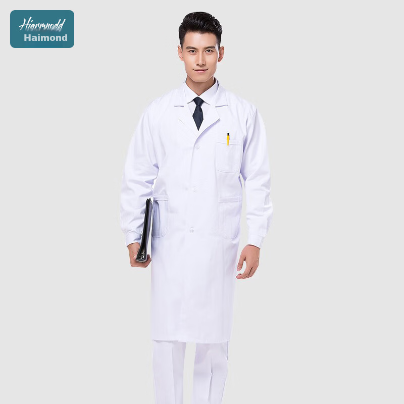 HIARMNODD Spring Autumn Long Sleeve White Lab Coat 1 Piece Dustproof Stain-resistant Protective Workshop Workwear LW-004-005 Men's White Western Collar Long Sleeve M