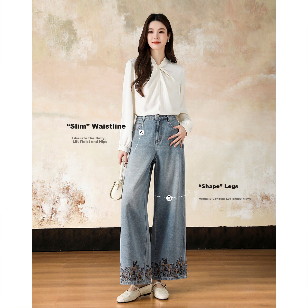 Demana Cotton Soft New Filling Spring National Style New Chinese Embroidered Straight Wide-Leg Slimming Jeans for Women Premium Feel