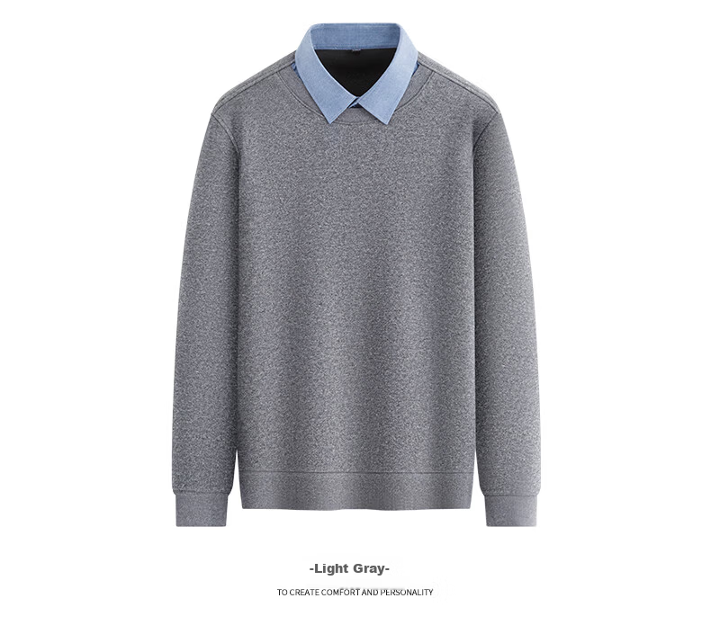 Hengyuanxiang Men's Autumn New Fake Two-Piece Knit Sweater, Business Casual Fleece-Lined Pullover for Young and Middle-Aged Men 21