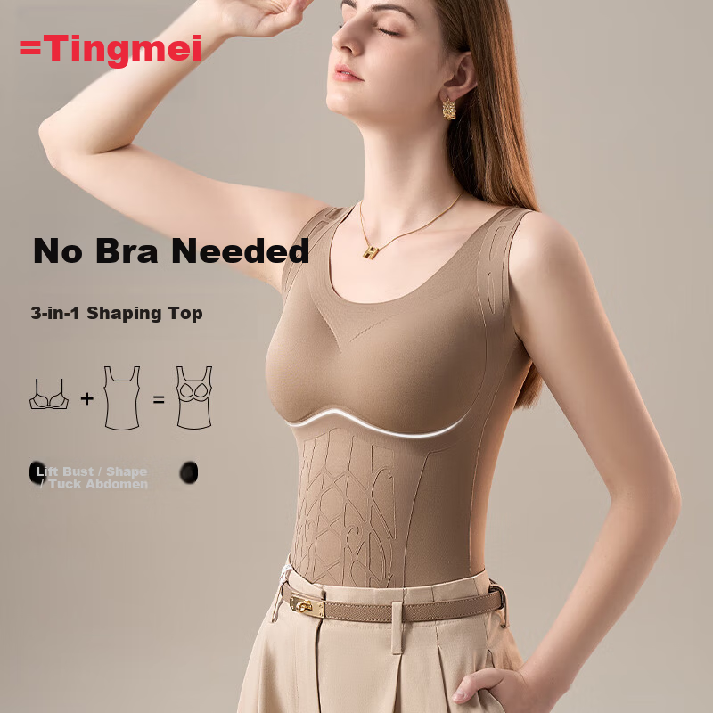 GRACEWELL Seamless Thermal Vest for Women with Chest Pad, Shaping, Tummy Control, Waist Slimming, Autumn Winter Fleece-Lined Shapewear Top