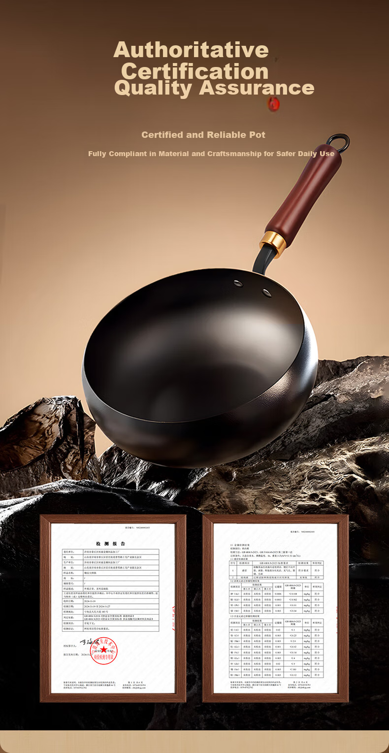 CHIGO Zhangqiu Large Belly Stir-Fry Pan Non-Coated Iron Wok Household Cooking Pan Stew Non-Stick Compatible with Induction Cooker and Gas Stove 28CM 4