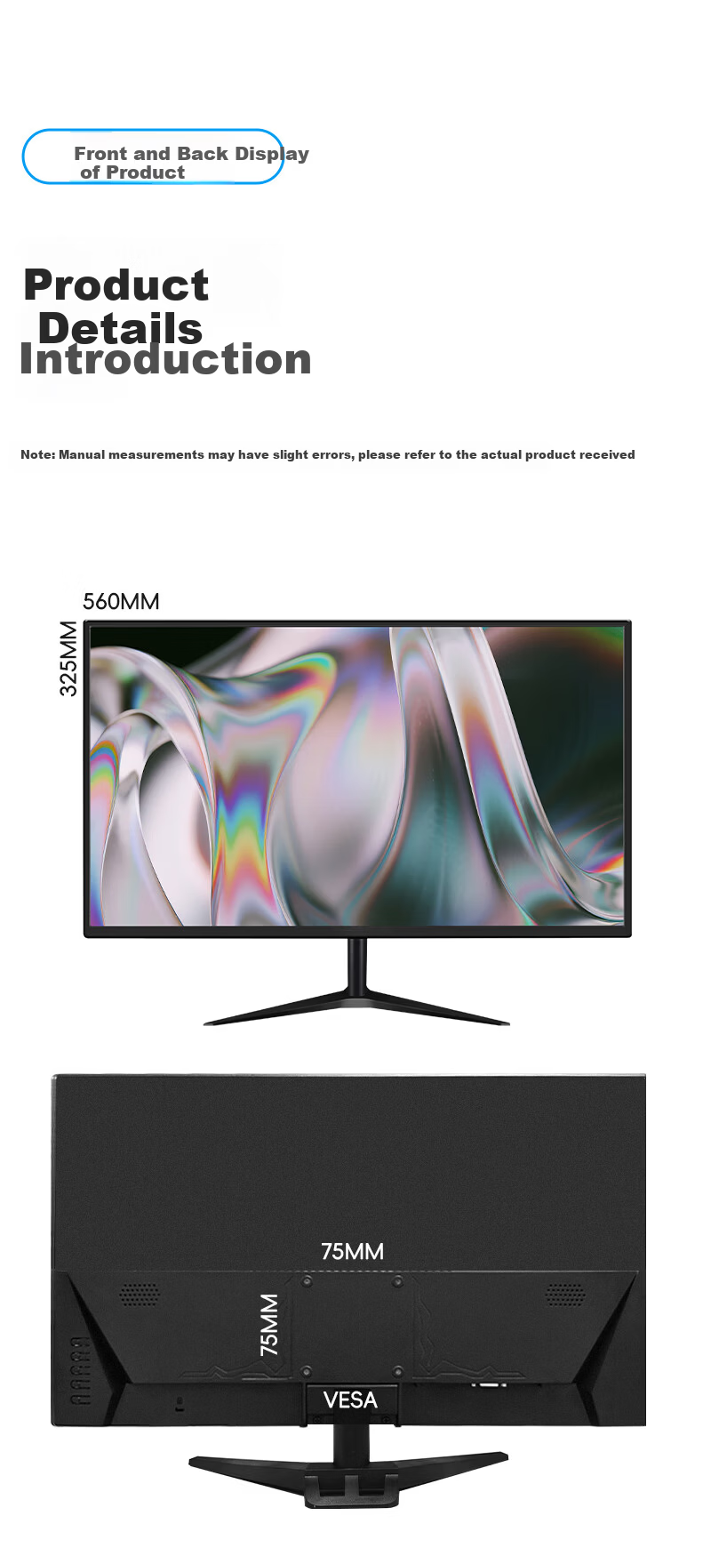 RICRSS 21.5-Inch IPS Monitor HDMI Full HD Narrow Bezel Wide Viewing Angle Low Blue Light Flicker-Free Office Home LCD Computer Display Scree 9