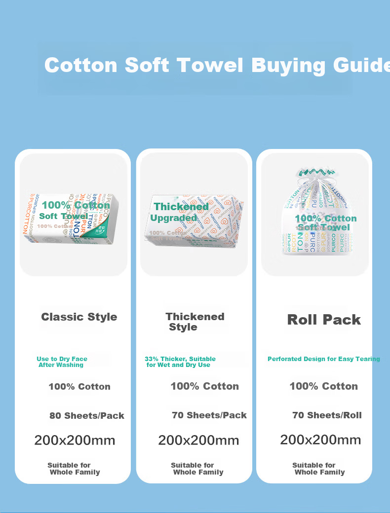 PurCotton [Sun Yingsha Edition] Disposable Facial Wipes JD Self-operated Cotton Soft Towels Thickened 60gsm 20*20cm 1