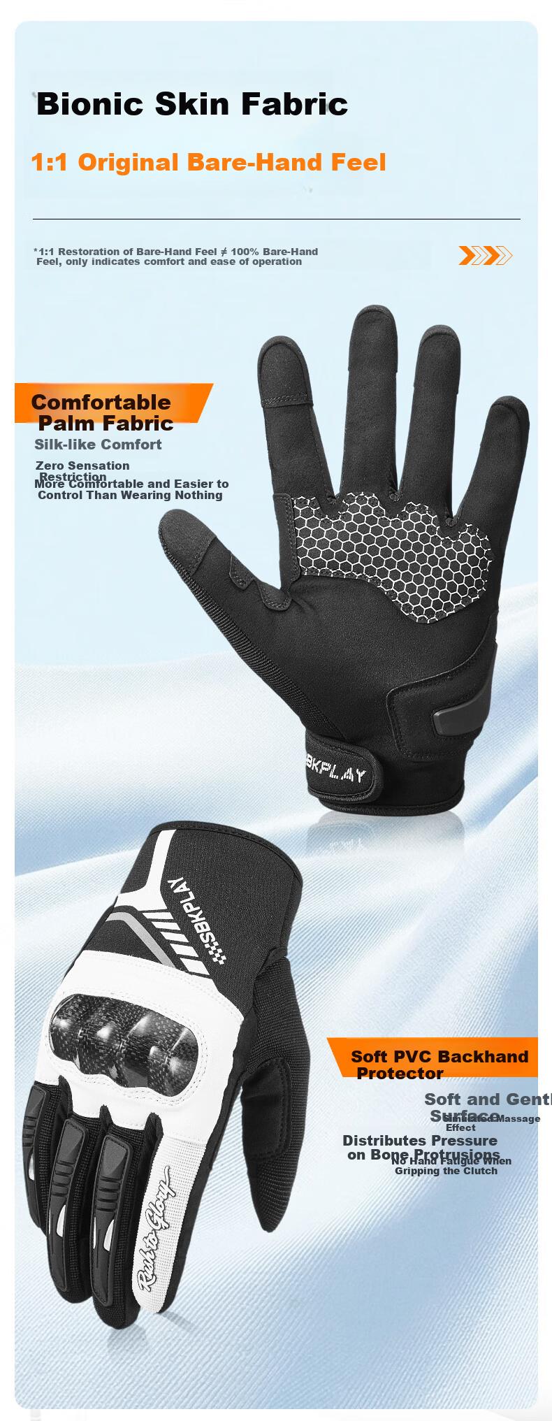 SBKPLAY Motorcycle Carbon Fiber Breathable Summer Gloves Leather Off-Road Touchscreen Gloves for Men And Women Riding Motorcycles AJ-3 Black M 10
