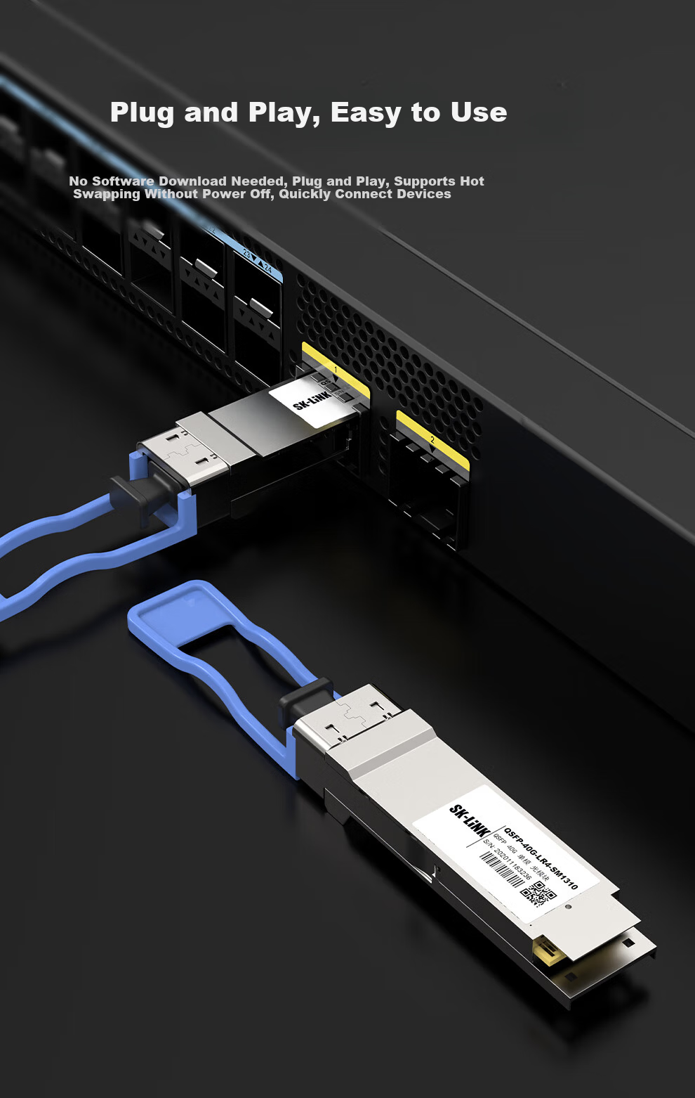 SK-LINK 40G Optical Module Multimode QSFP-40G-SR4-MM850 Fiber Module (850nm 100m MPO Interface) Compatible with Huawei 3