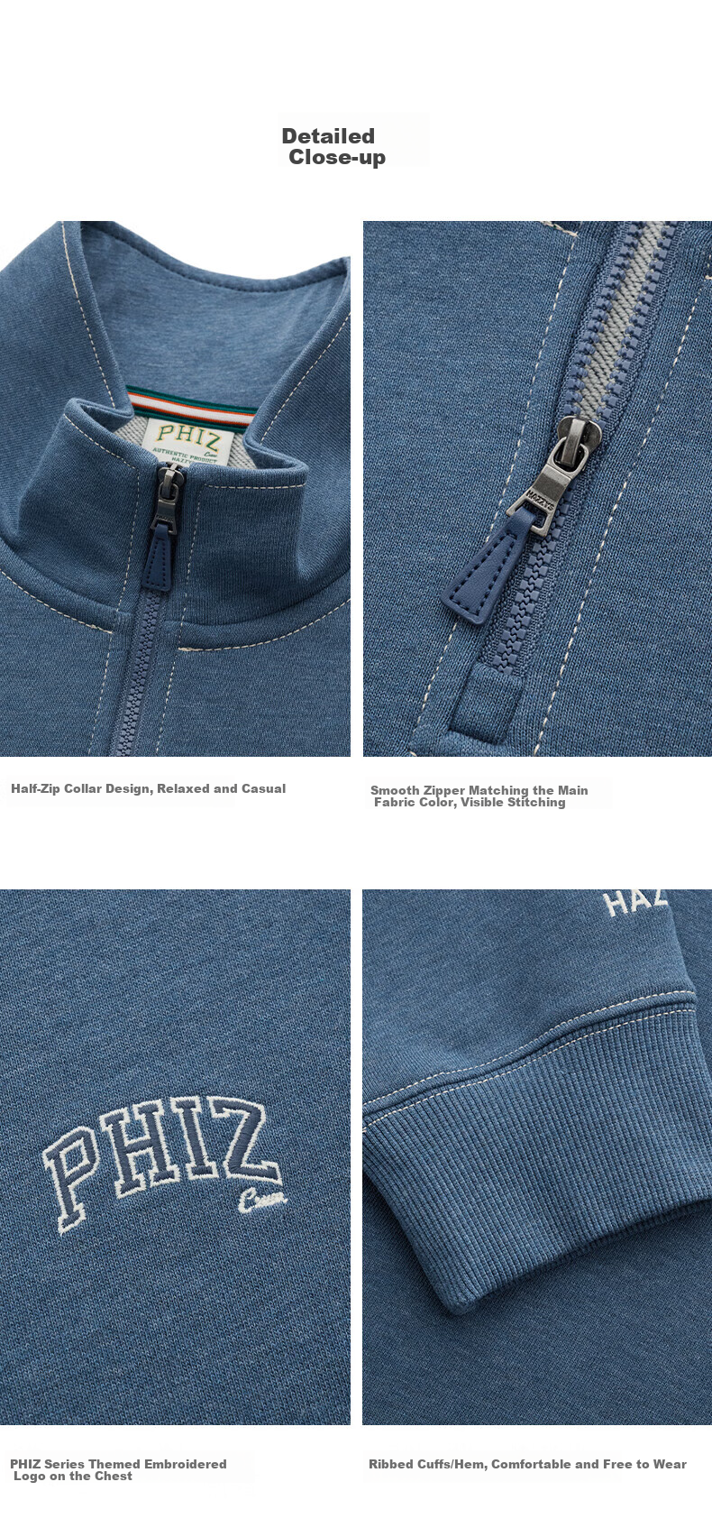 HAZZYS Men's Spring and Autumn Simple Casual Half-Placket Pullover Sweatshirt ABTZE0CCI36 15