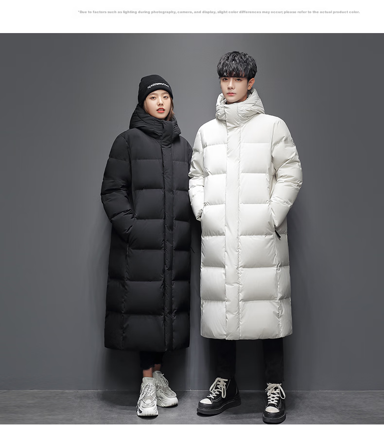 Yalu down Jacket, Unisex Winter Style, Knee-Length, Thickened, Cold-Resistant, Warm, Duck Down, Fashionable Hooded Couple's Coat 20