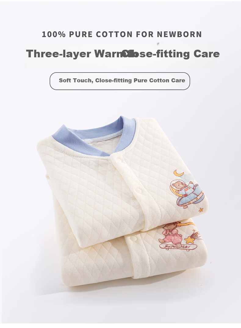 Banjewel Baby Clothes Spring Autumn Quilted Thickened Cotton Romper Three-Piece Set 59cm 3