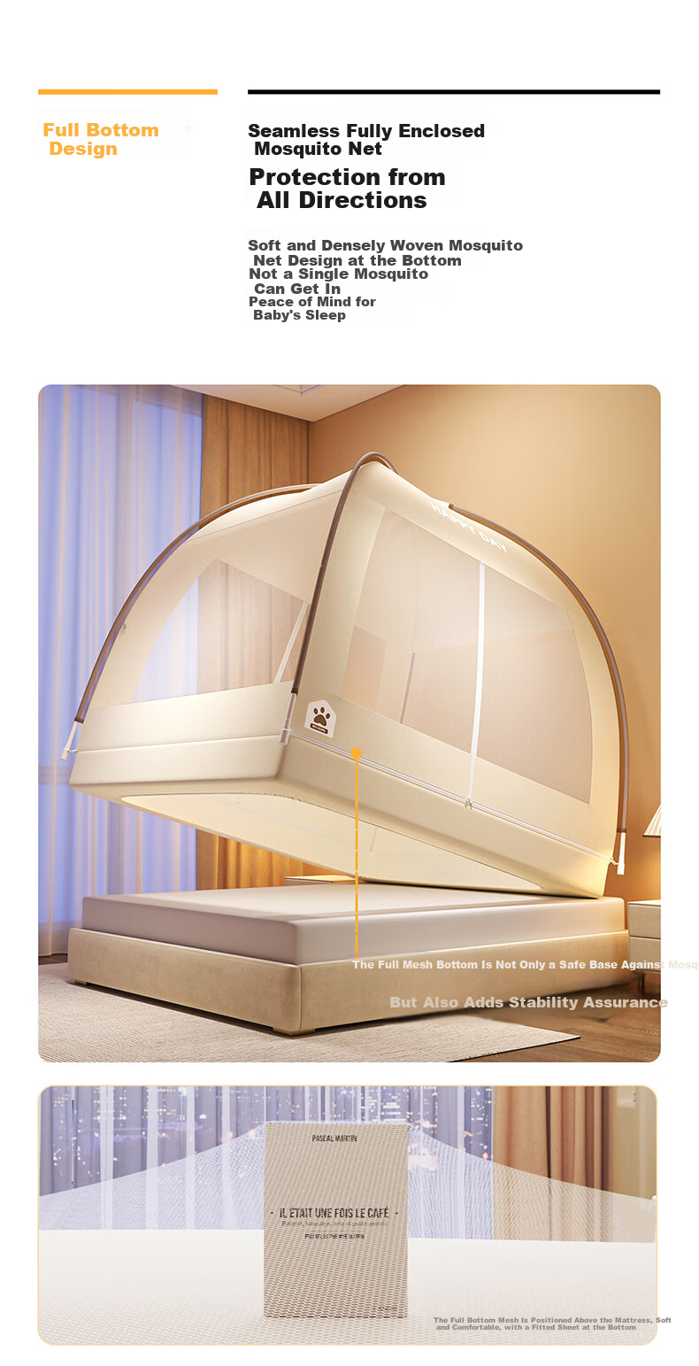 XIHAN Class A Household Mongolian Yurt Mosquito Net Double Door 1.8×2m Bed [Full Bottom Fitted Sheet, No Installation Steel Wire Frame] 8