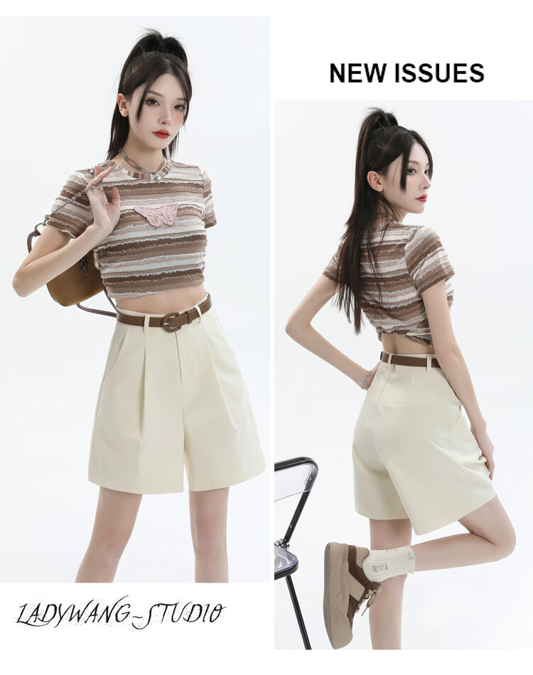 Jeanswest Women's 2026 Summer Cotton High-Waist Fashion Straight-Leg White Mid-Length Shorts XL 22