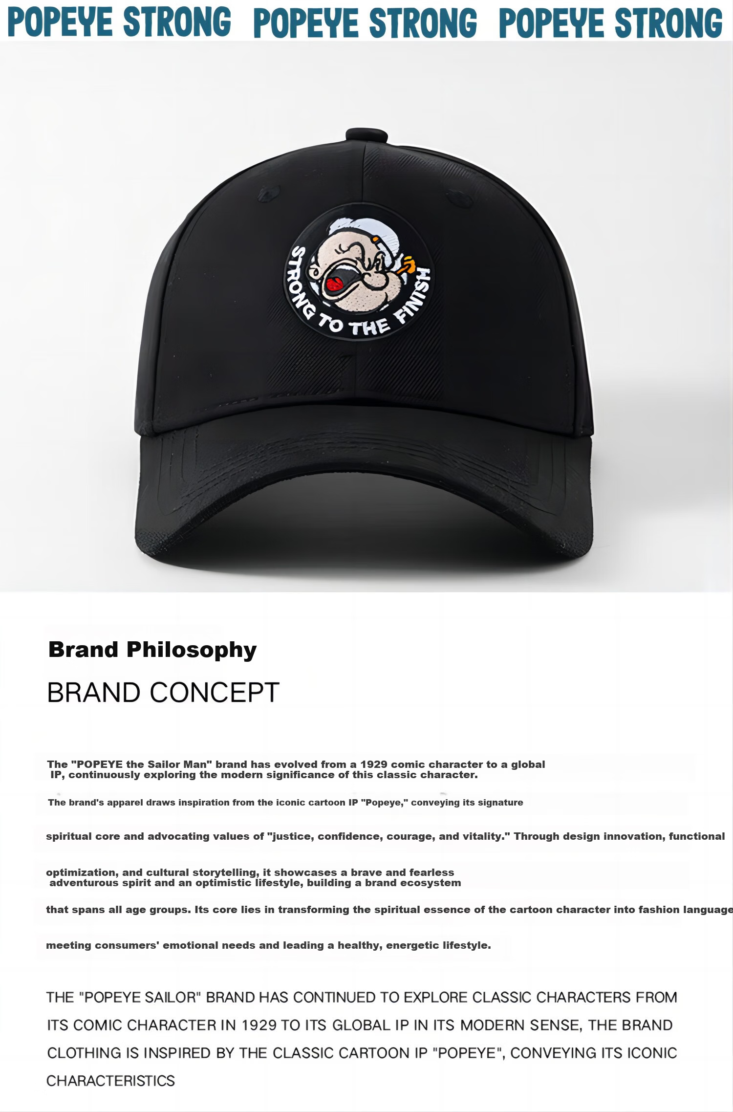 Popeye Vintage Hard Top Embroidered Baseball Cap Unisex Adjustable Duckbill Sun Hat Large Head Size Trendy Face Slimming Hat 1