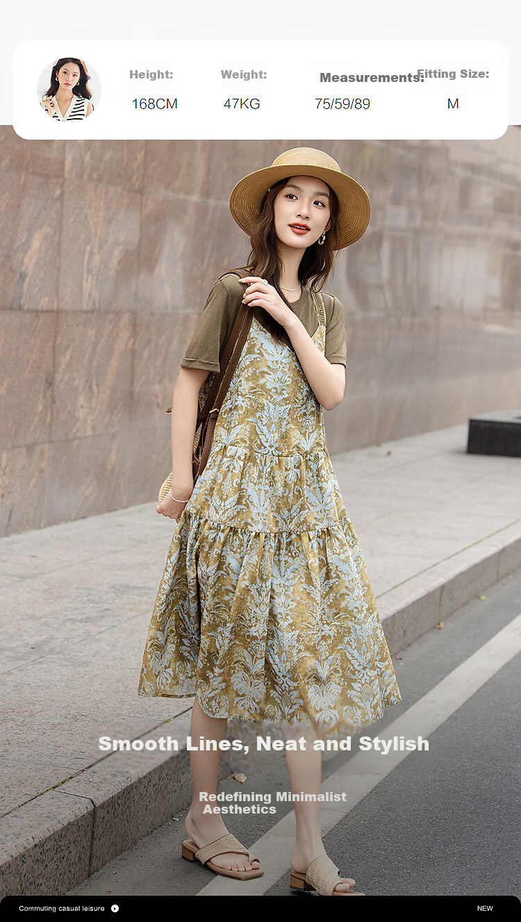 Demana Cute Little Cake Summer Fake Two-Piece Spliced Ribbon Decor Loose Slimming Concealing Dress for Women Premium 6