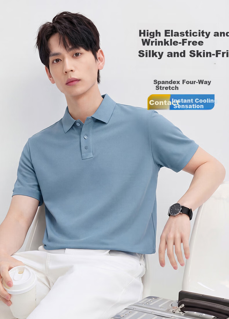 ROMON 7A Antibacterial Short Sleeve Polo Shirt Men Summer Cool Touch Sun Protection Business Shirt 6