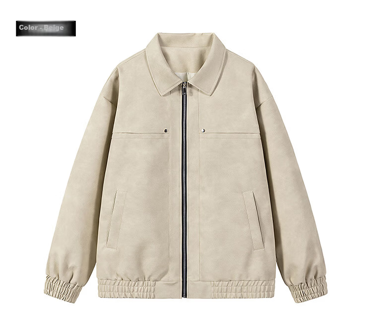 I'M DAVID Men's American Vintage Street Style Versatile Textured Leather Jacket Light Gray M 9