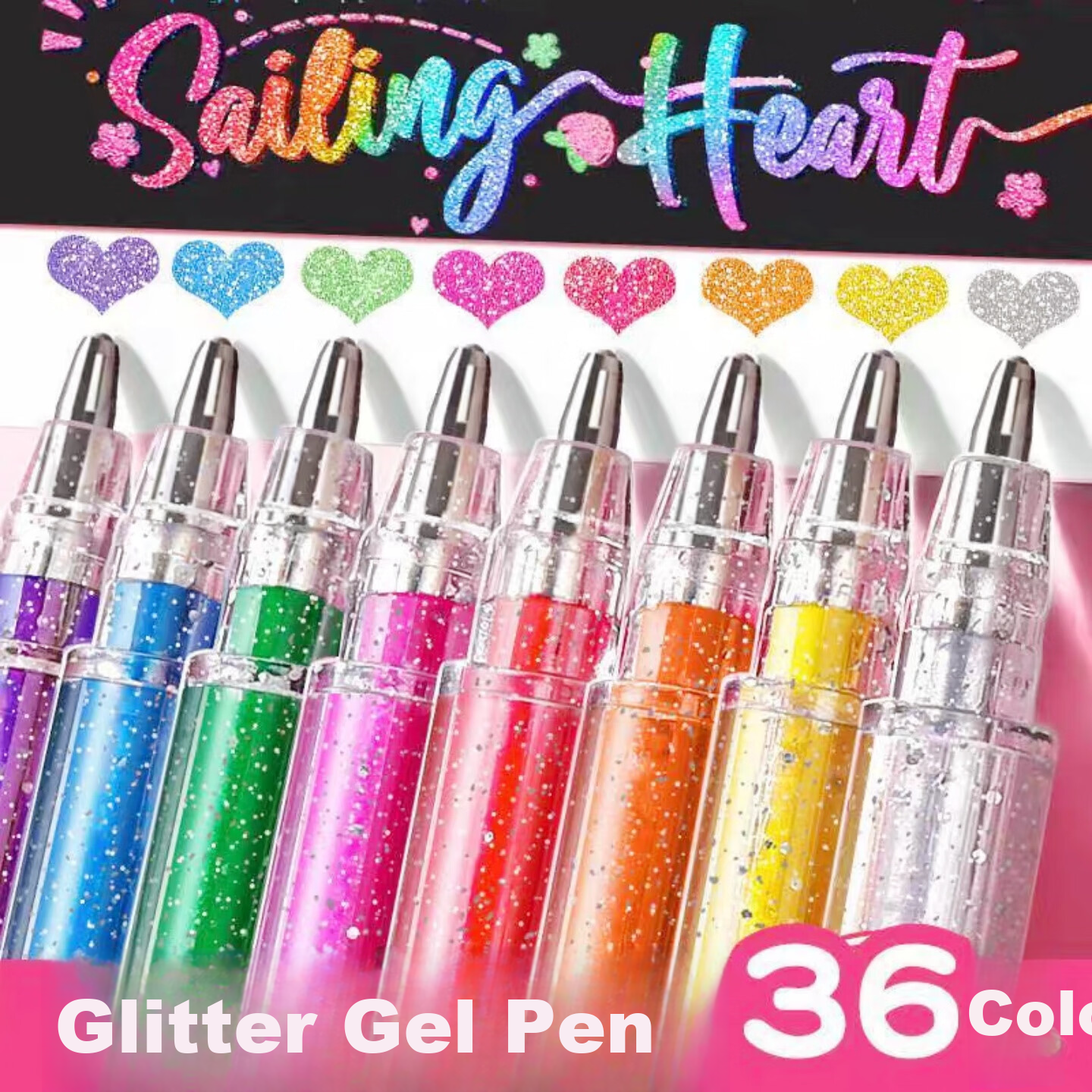 Jinzhi 36-Color Mixed Glitter Gel Pens, Sparkling Glow Fluorescent Sand Pearlescent Watercolor Markers for Journaling, Kids, and Drawing