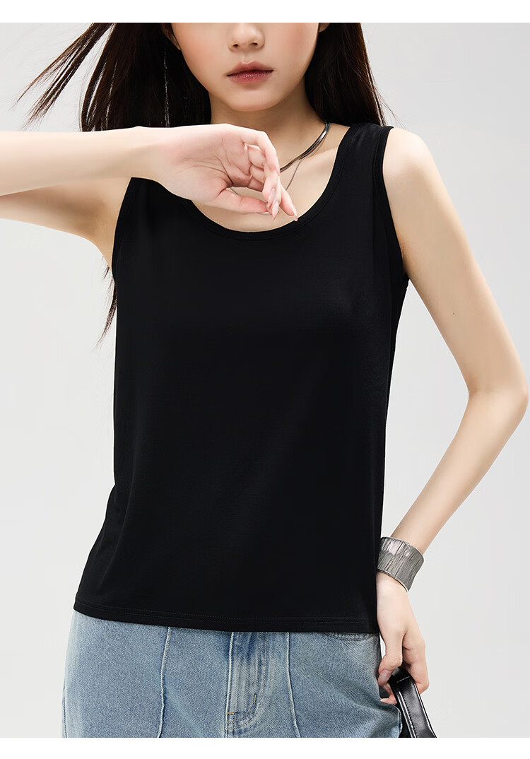 Mu Wei Women's Summer Thin Camisole Vest Loose Fit Slimming Solid Color Casual Versatile T-Shirt 16