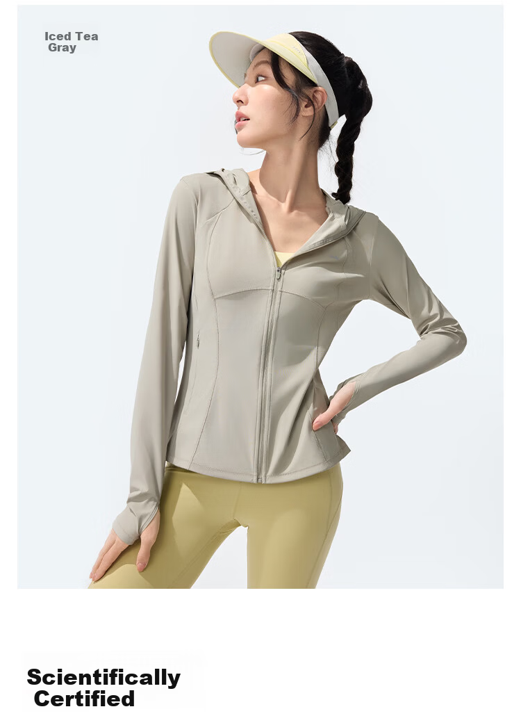 Beneunder Cooling Slim Fit Sports Sun Protection Jacket for Women AL90024 Outdoor UV Protection Breathable Quick-Dry Cold Tea Gray S 34